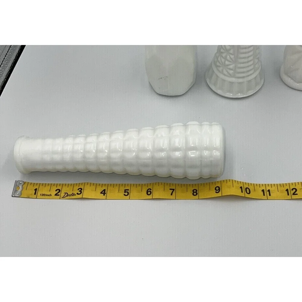 Lot of 6 Vintage Milk Glass Bud Vases Various Heights & Patterns (8-b0)